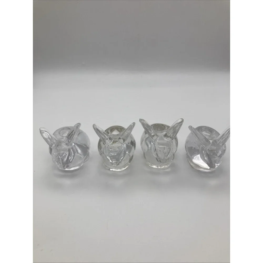 4 Vintage Biedermann Clear Glass Rabbit Small Taper Candle Holder Taiwan 2
